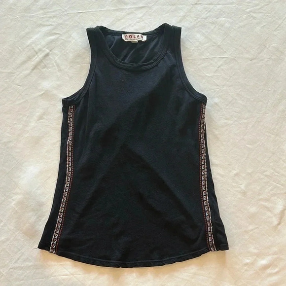 Anthropologie Dolan Black Tank Western Embroidery Tulip Open Back petite XS‎ EUC - Picture 1 of 5